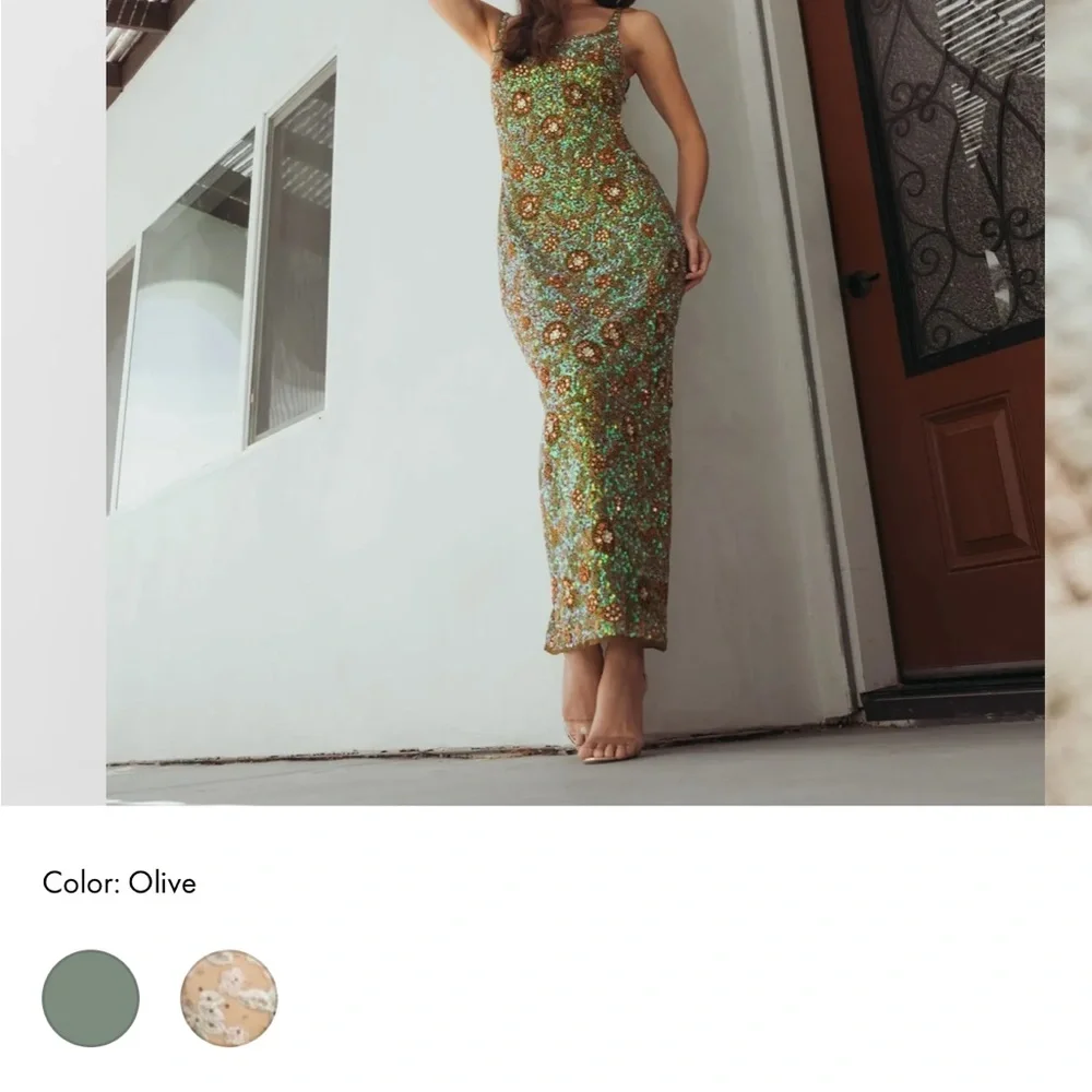 Green Sleeveless Hand Embellished Floral Maxi Dress NWT - Picture 2 of 5